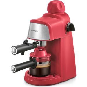 Ihomekee Espresso Machine, 3.5Bar Espresso and Cappuccino Machine with Preheating Function, 4 Cup Coffee Maker with Milk Frothing Function and Steam Wand (Red), CM6810