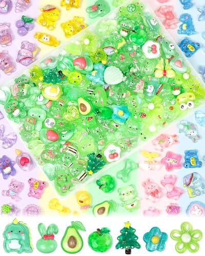 100PCS FIVEIZERO Cute Slime Charms Bulk Set – Kawaii Flatback Resin Charms for Crafts, Mini Decoden Acrylic Embellishments for Phone Junk Cases, Scrapbooking & DIY Decoration (Green)