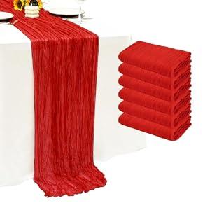 6Pack Red Cheesecloth Table Runner 10Ft Gauze Table Runner Red Cheese Cloth Table Runners Long Sheer Fabric Tablerunners for Wedding Party Bridal Shower Thanksgiving Christmas