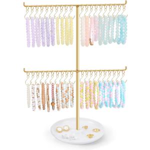 OAOLEER Bracelet Holder Display, Gold Jewelry Holder with 40 Movable Hooks Bracelet Stand Organizer, Jewelry Display Stand for Necklaces Bangles (2 Tier)