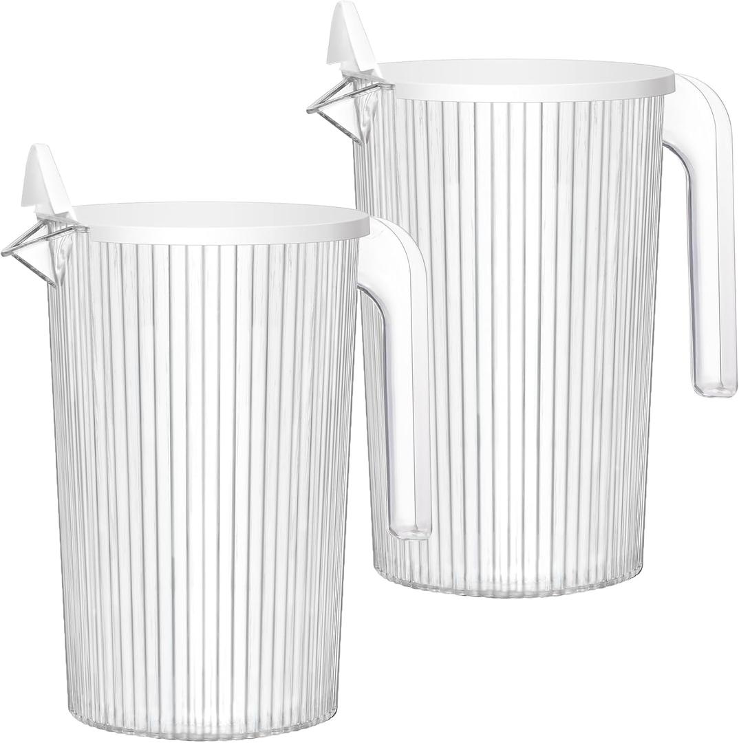 Lifewit Pitcher with Lid, 50 oz Water Jug BAP Free Plastic, Containers Juice, Ice Tea, Drink, Lemonade Pitchers for Fridge, 2 Pack
