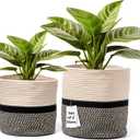Hallops Woven Planter Basket - Indoor Plant Basket for Flowers Herbs Succulents - Multi-Use Storage Organizer - Set of 2 - Black & Light Brown - Stylish and Versatile Design