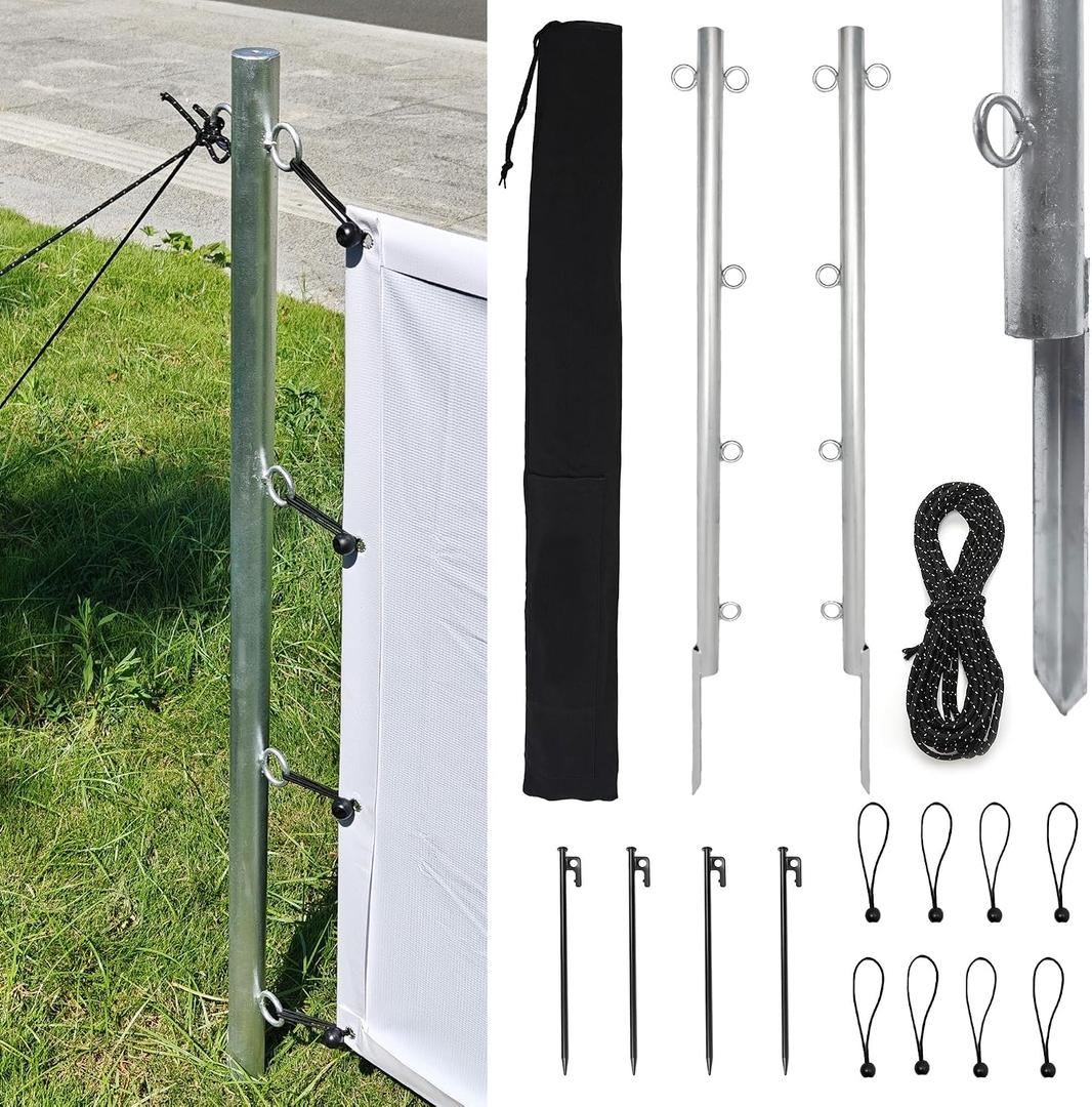 Outdoor Banner Stand, 13.7lb In-Ground Horizontal Banners Holder Stand, Banner Display with 4.7ft Galvanized Steel Posts Welded Corner Stakes, RopeBanner Not Included
