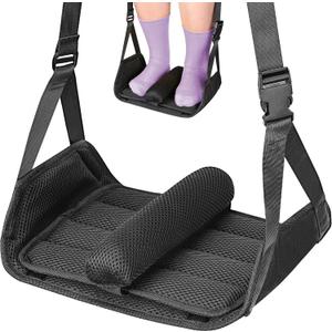 Babenest Airplane Foot Hammock, Foldable Leg Rest Support with Adjustable Strap and Thicken Bottom, Portable Under Desk Flight Footrest Holder for Air Travel, Office & Car (1 Pack, Black Universal Version)