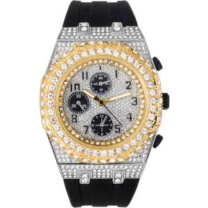 Men's 43mm Iced Out Octagonal Case Silicone Band Watch