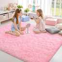OLANLY Area Rugs for Living Room Bedroom, Machine Washable 4x5.9 ft Soft Fluffy Shaggy Bedside Rug, Indoor Floor Carpet for Kids Girls and Boys, Dorms, Nursery Rooms, Home Decor Aesthetic, Pink
