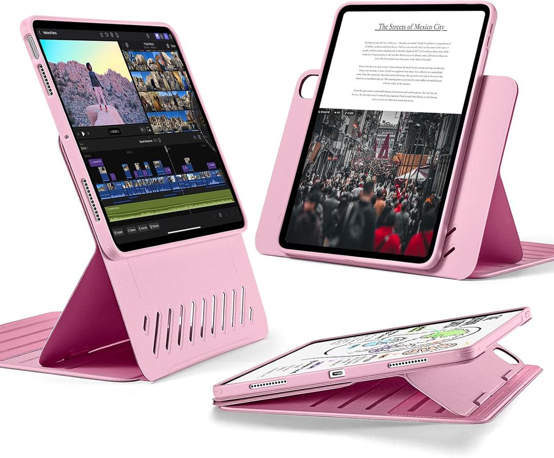 ESR for iPad Air 11 Inch Case M3/M2 (2025/2024), iPad Air 5th/4th Gen Case (2022/2020) 10.9 Inch, Removable Magnetic Cover, Adjustable Portrait/Landscape Stand, 9 Standing Angles, Pink