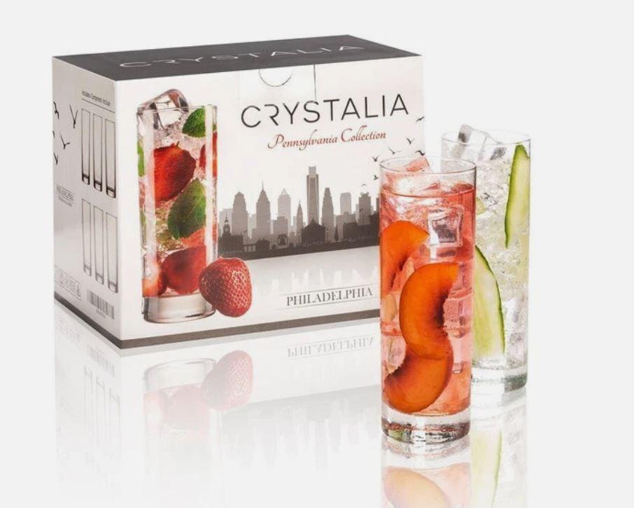 Crystalia Philadelphia Highball Glasses, Set of 6