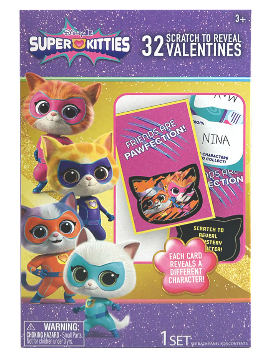  Scratch To Reveal Valentine's Cards Super Kitties 2 Pack