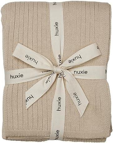 Knitted Organic Cotton Baby Blanket- Swaddle Blanket, 30" x 40" Soft Receiving Blanket for Newborn (Ribbed - Fog)