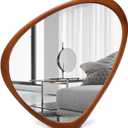 COOL2DAY Irregular Asymmetrical Wood Wall Frame Mirror, Abstract Decorative Odd Shaped Mirror for Living Room, Bedroom, Entryway, Bathroom Home Decor (18" x 22") (Brown)