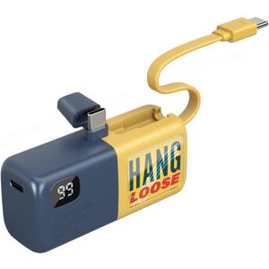 X Mobile A Power Bank - 5000 mAh - Ultra Portable - 103g only, Compatible with iPhone and Samsung, Navy Blue & Yellow (USB-C Plug)