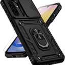 for Samsung Galaxy A17 / Galaxy A26 5G Case, with Slide Camera Cover HD Screen Protector [Military Grade Drop Tested] Ring Holder Kickstand Protective Phone Case for Samsung Galaxy A17, Black
