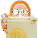MUWEOL The Sun Wooden Cake Topper - Boho Theme 1st/First Birthday Party Decoration,Hippie Rainbow Baby Shower Supplies for Baby Boys Girls (boho sun topper)