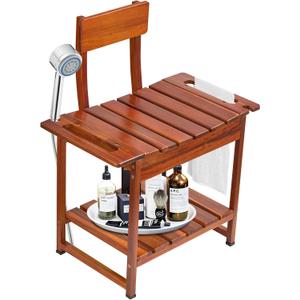 Shower Chair with Backrest,Bath Chair for Inside Shower or Tub,Heavy Duty Design with Buit-in Handles, Non Slip Feet, Lower Shelf Storage for Elderly or Senior Supports Up to 450 lbs