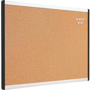 Amazon Basics Cork Bulletin Board, 23" x 17", Lightweight, Easy to Mount, Aluminum/Plastic Frame