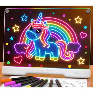 LED Drawing Board for Kids, 16" Rechargeable Light Up Writing Pad with 7 Colors & 10 Modes, Drawing Tablet for Doodle Tracing Notes, Birthday Christmas Holiday Gifts for Girls & Boys Age 3+