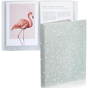 MotiMind Bling Art Portfolios Binder 9"x12" with 40 Pockets, Glitter Artwork Portfolio Folder Display 80 Pages, Sparkly Art Binder with Rhinestone for Women Office Letter Size Paper Organizer(White)