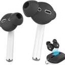 AhaStyle 4 Pairs AirPods Ear Tips Silicone Earbuds Cover Compatible with Apple AirPods (2 Pair Large & 2 Pairs Small, Black)