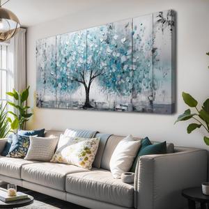 abstract Wall Art Framed Ready to Hang Wall Art Modern artwork Fantasy Paintings Blue abstract tree Abstract plank Wall Art Prints Canvas Painting 20x40"Large Size for Living Room Bedroom Office Decoration (40L" x 20W")