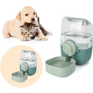 Automatic Replenish Pet Waterer, 1L Capacity Auto Siphon Gravity Cage Hanging Water Dispenser Set for Dog and Cat Small Animals, Removable Pet Water Bottle Water Container (Waterer, Green1)