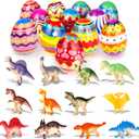 Tinabless Prefilled Easter Eggs with Dinosaur Toys, 12 Pack Easter Eggs for Kids, Easter Basket Stuffers, Egg Hunt Party Favors, Classroom Prizes for Boys and Girls