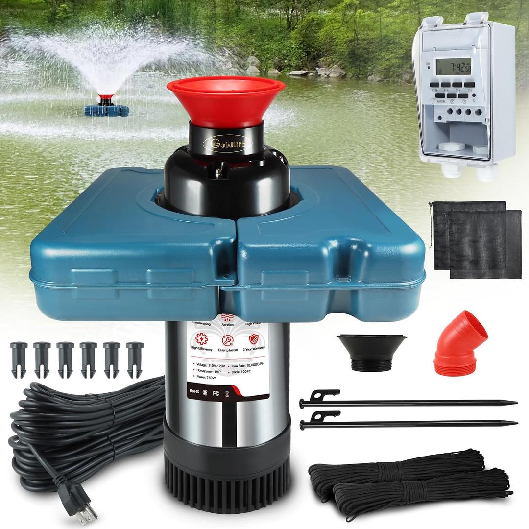 Goldlife Pond Fountain Aerator F2 1HP 750W 15000GPH Floating Fountains Pump