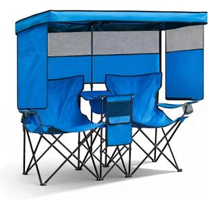 Double Beach Chair with Canopy Shade Oversized Camping Chairs with Cooler Bag Folding Loveseat for Outside Lawn Camping, 57" X 59" X 36" , 10"x10"x40"