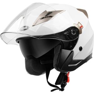 YEMA Open Face Motorcycle Helmets, DOT Approved 3/4 Moped Helmet Dual Visor Quick Release Buckle, Helmets for Adults Motorcycle Men Women Helmets for Moped Scooter Streey (White, M)