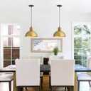 Gold Pendant Light, 11.8" Wood Pendant Lights Fixtures Adjustable Modern Dome Hanging Lighting,for Kitchen Island Dining Room Farmhouse Sink Office Bedroom