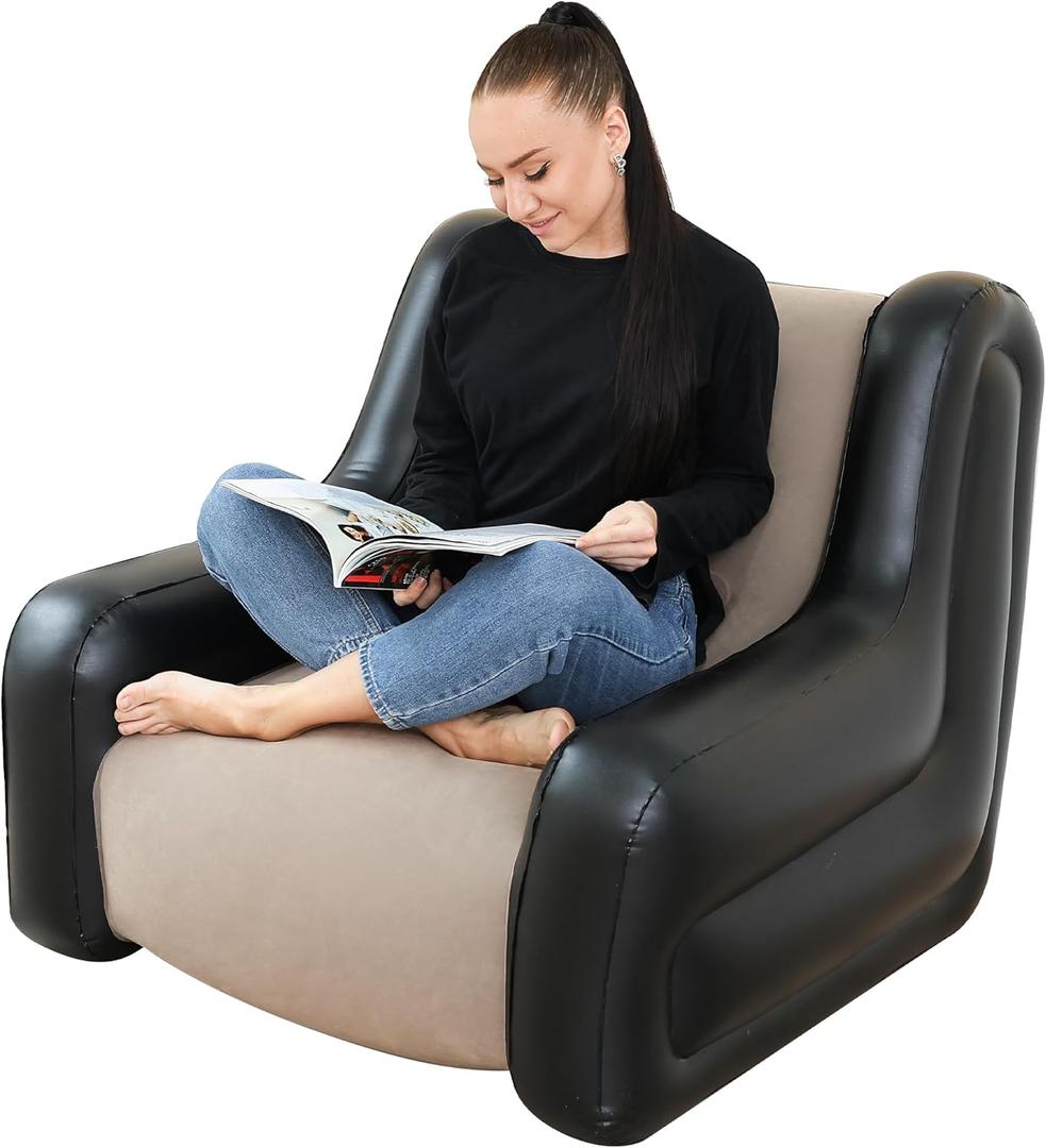 Large Inflatable Leisure Chair, Inflatable Sofa Chair for Outdoor and Indoor Use (Black+Grey, Single Chair) (38 inches (W) x 35 inches (L) x 35 inches (H))