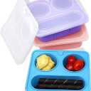 3-piece reusable silicone snack container set with lids, featuring a three-compartment design, is perfect for lunch salads, kids' snack boxes, and ideal for travel, office, and picnics.