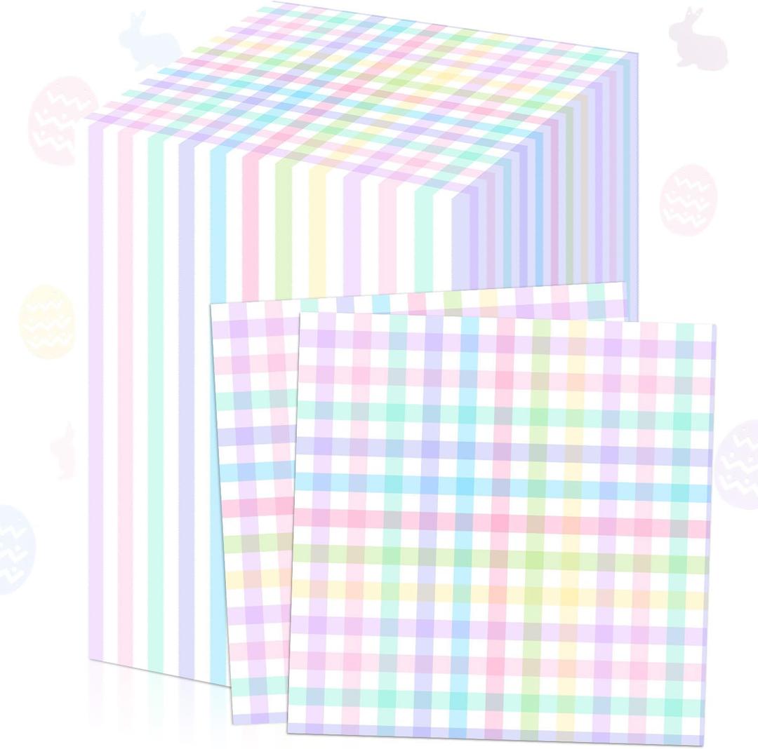 100 Pcs Colorful Square Paper Napkins Disposable Pastel Plaid Stripes Scallop Polka Dots Paper Napkins Cocktail Tableware Party Favors for Birthday wedding(Pink,Fresh Style)