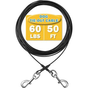 Dog Tie Out Cable,50ft Dog Run Cable,Tie-Out Cable for Small Dogs Up to 60 lbs,Dogs Leash Tether for Yard,Camping and Outside (Black)