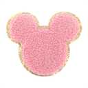 Gold Glitters & Pink Chenille Varsity Initial Patches, 3M Adhesive Sticker Iron On, 2.25" Height (Mickey)