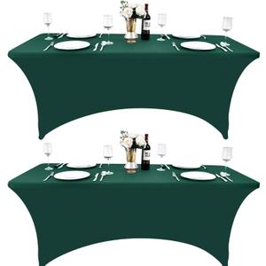 2-Pack 6ft Spandex Table Covers for Rectangle Standard Folding Tables - Wrinkle Resistant Stretch Tablecloths - Ultimate Fitted Table Protector for Parties, Trade Shows, Banquet (Blackish Green)