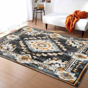 Grey Orange Boho Area Rugs for Living Room/Bedrooom, 2'x3' Area Rug Non-Slip, Southwestern Ethnic Retro Geometric Kids Room Area Rug Washable Accent Floor Carpet Runner Indoor Outdoor (Blue)