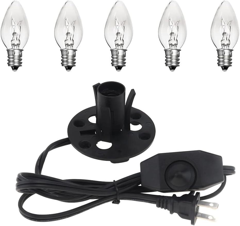Himalayan Salt Lamp Cord 6FT with Dimmer Switch - E12 Socket & 5 Free 15W Bulbs, Replacement Power Cord for Salt Rock Lamps