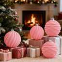 Artmag 2 PCS Large Velvet Christmas Balls Ornaments Shatterproof Hanging Set Flocked for Xmas Tree Holiday Party Decorations (Pink,6 Inch)