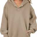 ATHMILE Womens Oversized Hoodies V Neck Sweatshirts Y2K Clothes Long Sleeve Pullover Fall Winter Fashion Henley Outfits 2025 (Beige, XS)