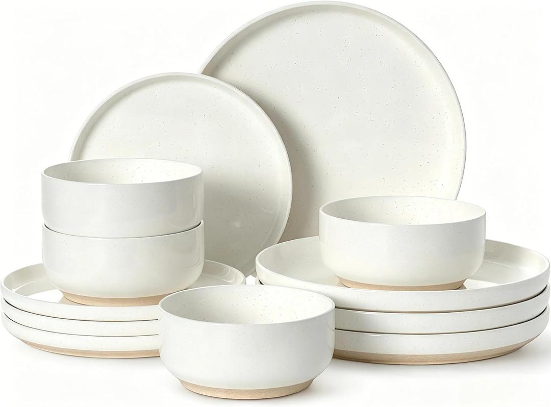 Plates and Bowls Sets, Dinnerware Sets for 4, 12 Pieces Scratch Resistant Dishware Dishes Set, Ceramic Kitchen Dinner Set, Porcelain & Microwave and Dishwasher Safe, Cream White