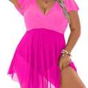 Blooming Jelly Women's Plus Size Bathing Suit One Piece Swim Dress Tummy Control Swimsuits Ruffle V Neck Swimwear, Size: 4XL
