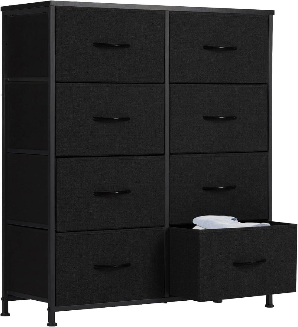 Sweetcrispy Dresser, Dresser for Bedroom Drawer Organizer Storage Drawers, Fabric Storage Tower with 8 Drawers, Chest of Drawers with Steel Frame, Wood Top for Nursery, Living Room, Closet (31.5"D x 11.8"W x 36.4"H (8 Drawers), Deep Black)