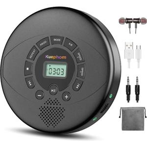 CD Player Portable,Discman Rechargeable,Walkman CD Player with Speaker, Headphones,CD-R,MP3 USB playable,Anti Skip CD Playing for car,Suitable for Personal or Multi-Users,Black