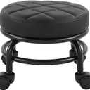 FURWOO Low Roller Seat PU Leather Rolling Stool with Wheels for Manicure, Mechanic,Home Office, Garage Shop Black