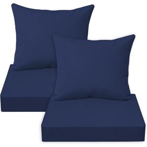 Outdoor Deep Seat Cushion Set,24x24 Inch Chair Cushions Set of 2,Rocking Chair Pad Fade Resistant Patio Cushions with Removable Cover Deep Seat Back Cushion with Straps for Chair Sofa Couch Navy