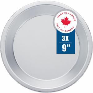 Norjac 9 Inch Pie Pan, 3 Pack, 1.25 Inch Deep, Round Aluminum Baking Pans for Oven, Rust-Free, Durable, Made in Canada