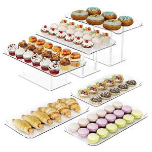 HeiMma 6 Pack Dessert Table Display Set, Clear Acrylic Dessert Display Stands with 3 Pack Dessert Tray Platters Buffet Risers for Pastry Food Fruit Candy Treat for Wedding Birthday Party