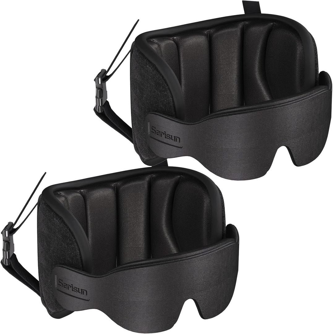 SARISUN Travel Pillows for Airplanes, 2 Pack Airplane Pillows for Long Flight with Sleep Eye Mask, Plane Head Strap for Road Trip, 360 Support for Sleeping, Stop Bobblehead Travel Essentials, Black