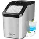 Aeitto Nugget Ice Maker Countertop, 55lbs/24H Ice Machine with 3.6L Water Tank&3.2Lbs Ice Basket, Self-Cleaning Pebble Ice Maker with Stainless Steel Housing for Home Office and Party, Silver